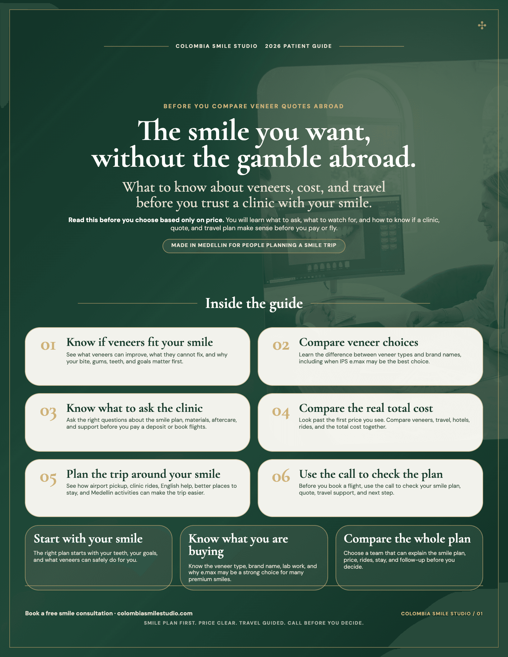 Cover of the free Colombia Smile veneers abroad guide